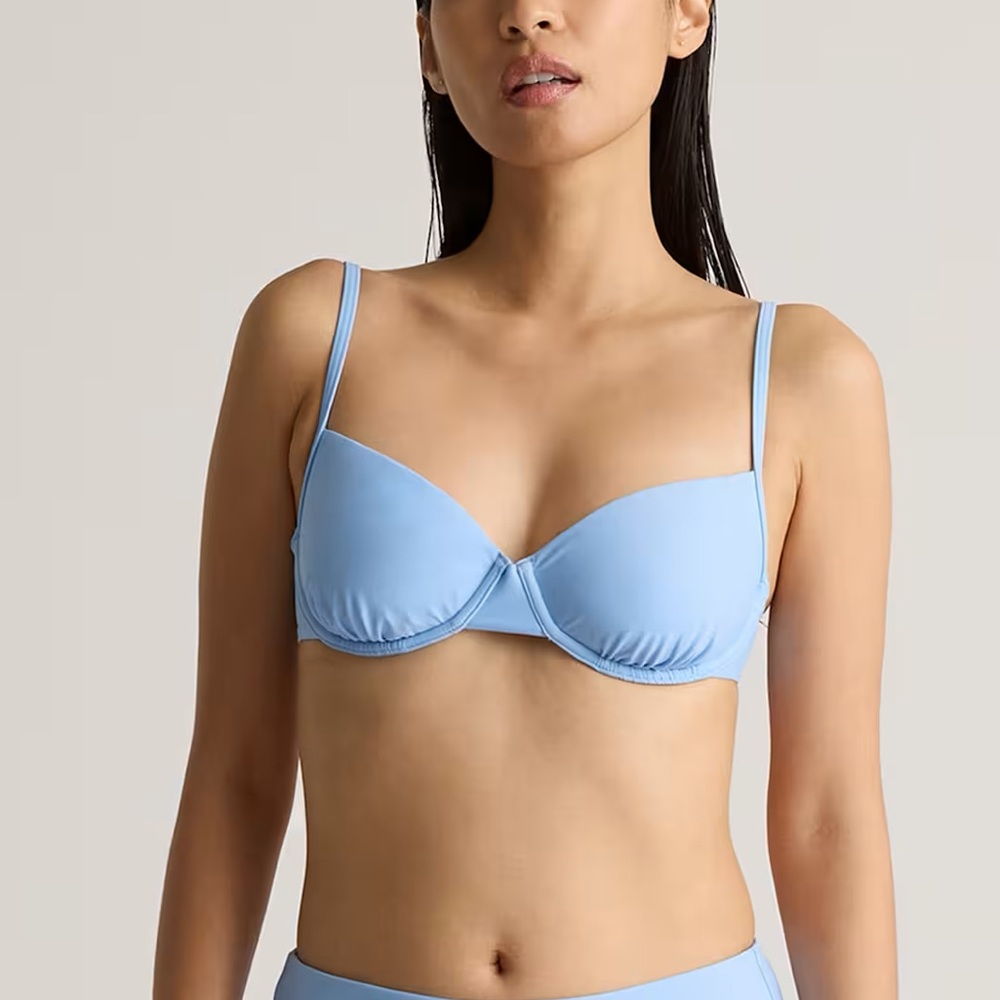NWT Quince Women's Italian Demi Bikini Top Clear Blue Sky Size L and M
